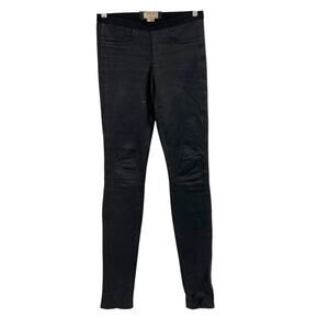 Helmut Lang‎ Black Leather Pull-On Skinny Legging Moto Pants Size 0 *Flawed
